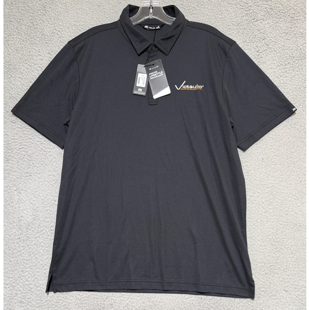 NEW Travis Mathew Oceanside Polo Mens XL Solid Black Victaulic logo